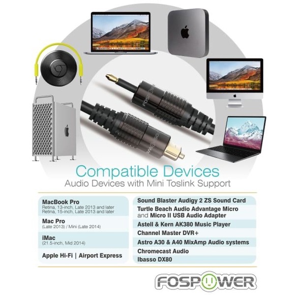 Fospower Toslink Male to Mini Male Cable 3ft - Picture 4 of 9